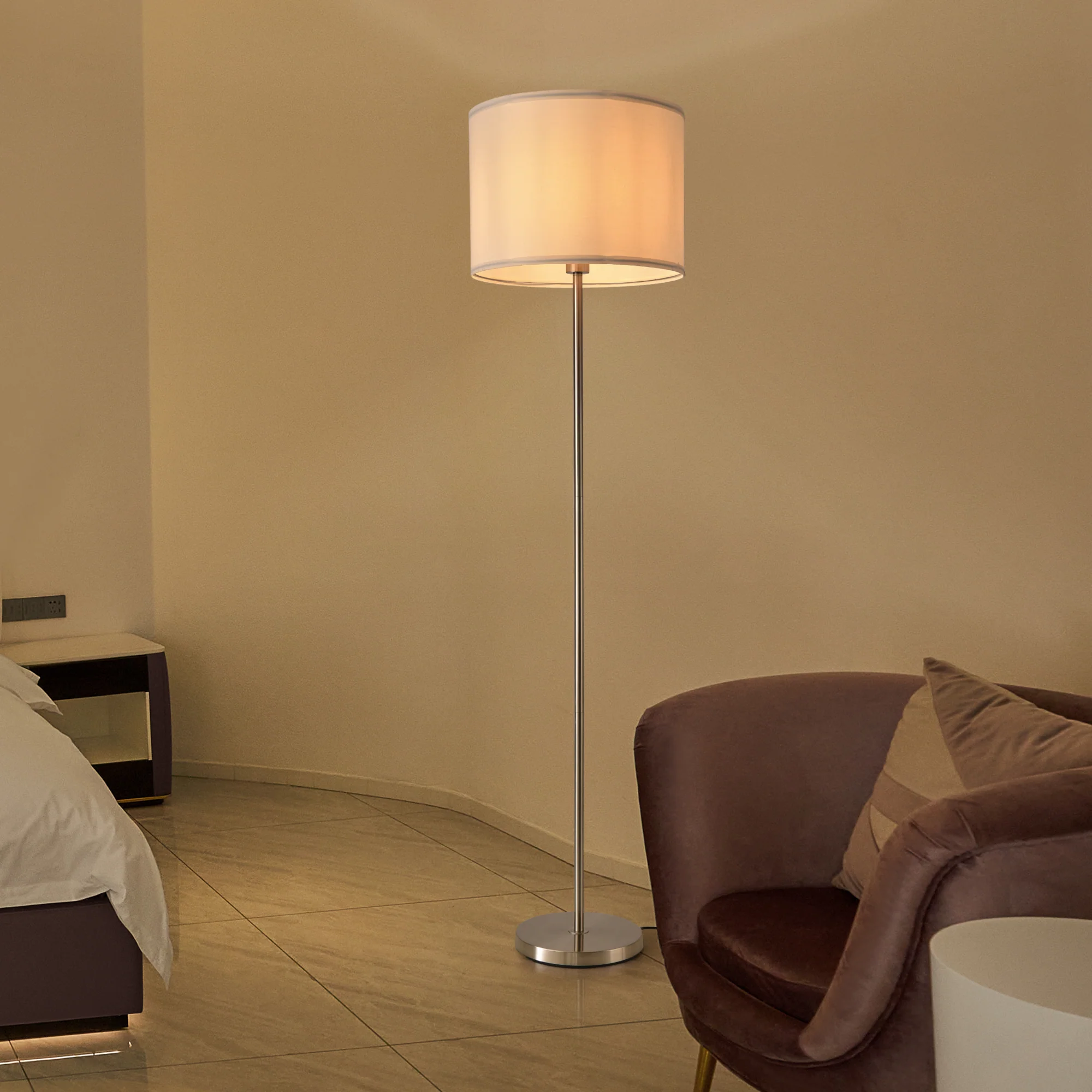 Stehleuchte Tamworth E27 Silber Textil [lux.pro]