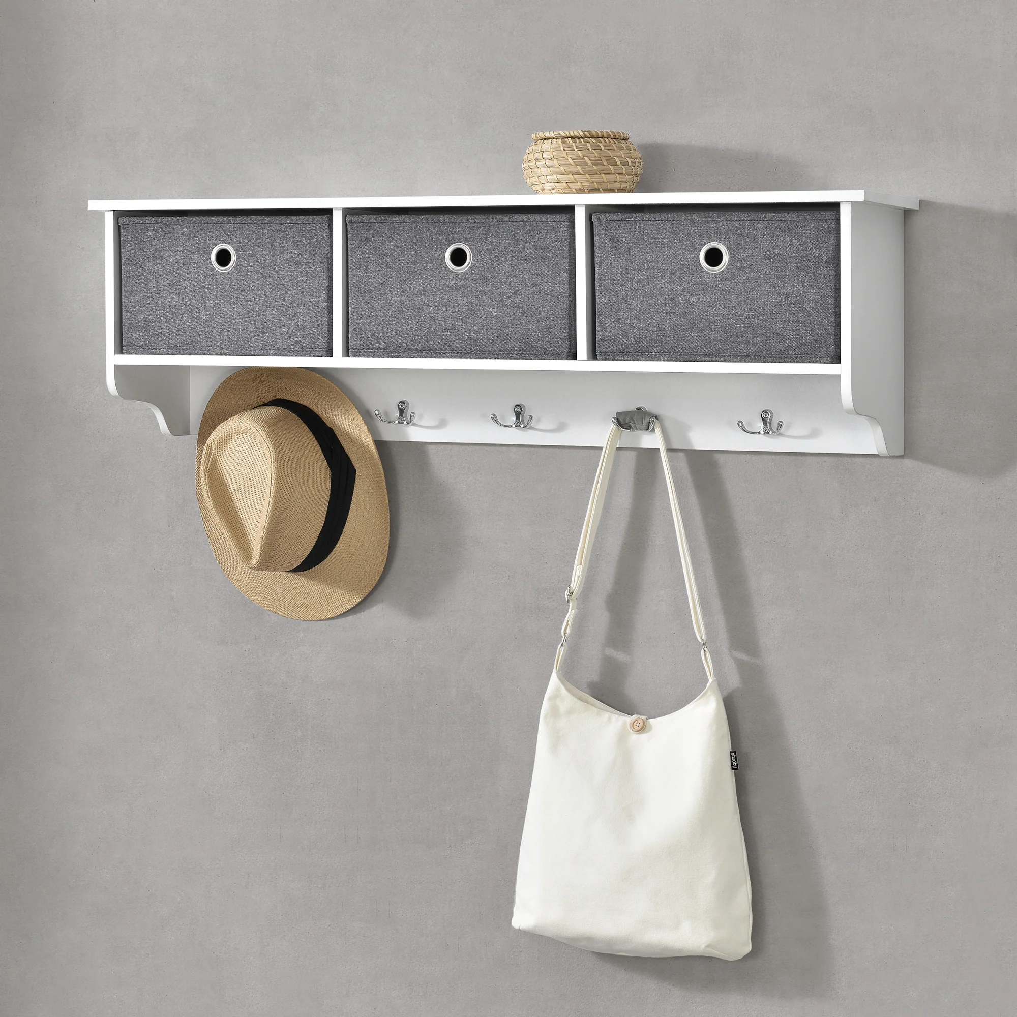 Wandgarderobe Horsens mit Aufbewahrungsboxen 100x20x30cm Weiß/Grau en.casa