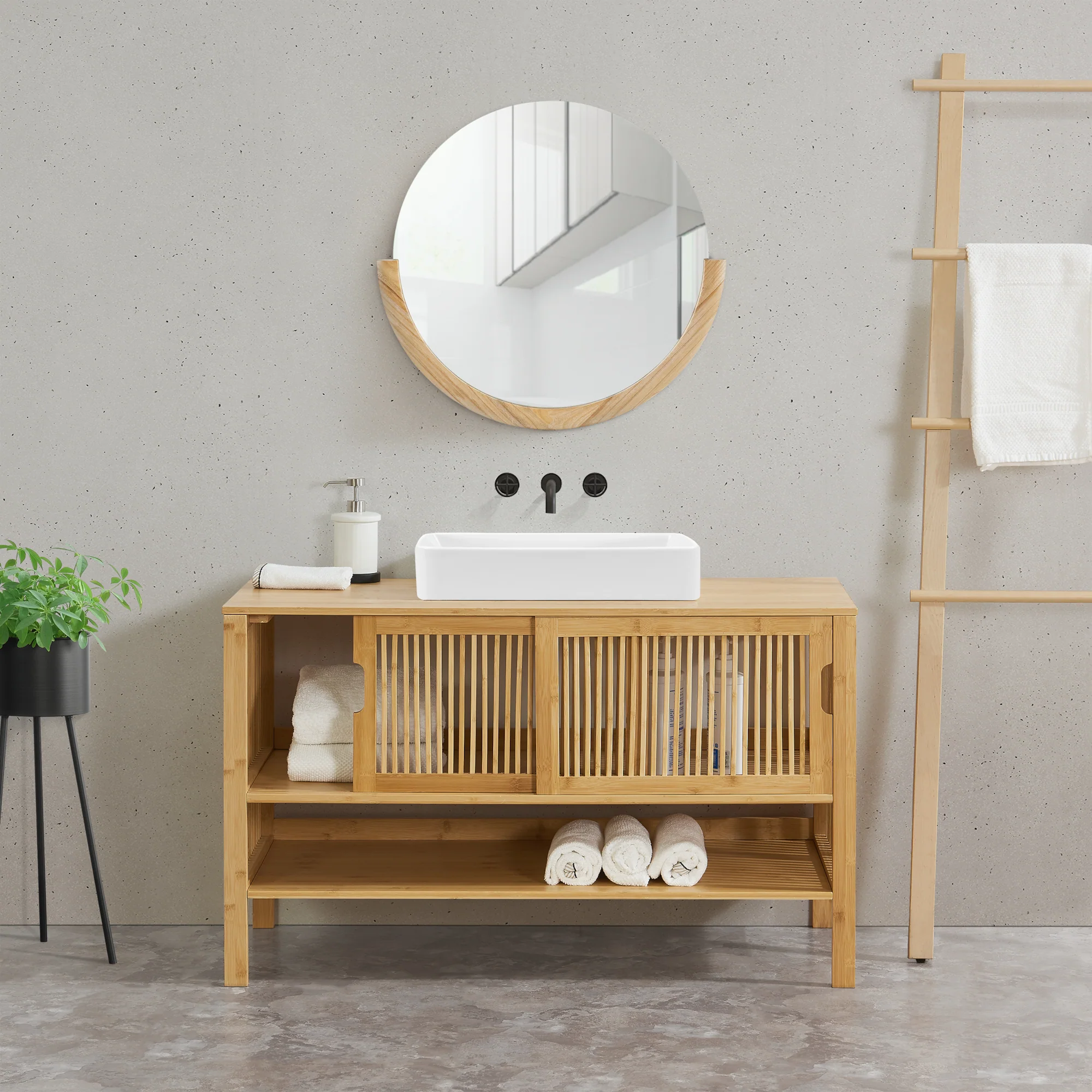 Waschbeckenunterschrank Hvaler 60x100x45cm Bambus [en.casa]