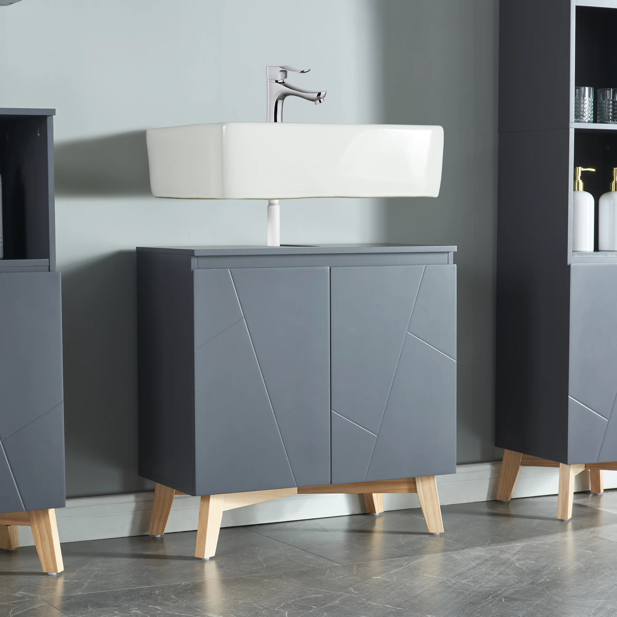 Waschbeckenunterschrank Overath 60x60x30cm Grau [en.casa]